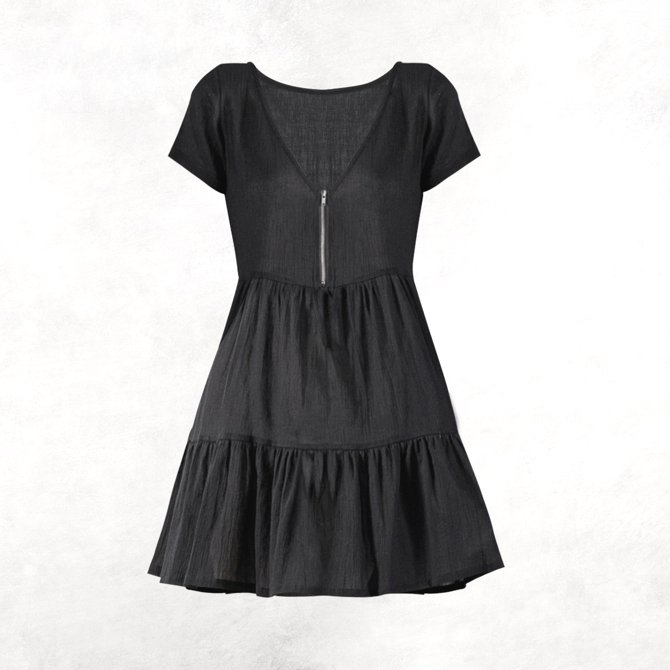 Black Sari Crinkle Baby Doll Dress