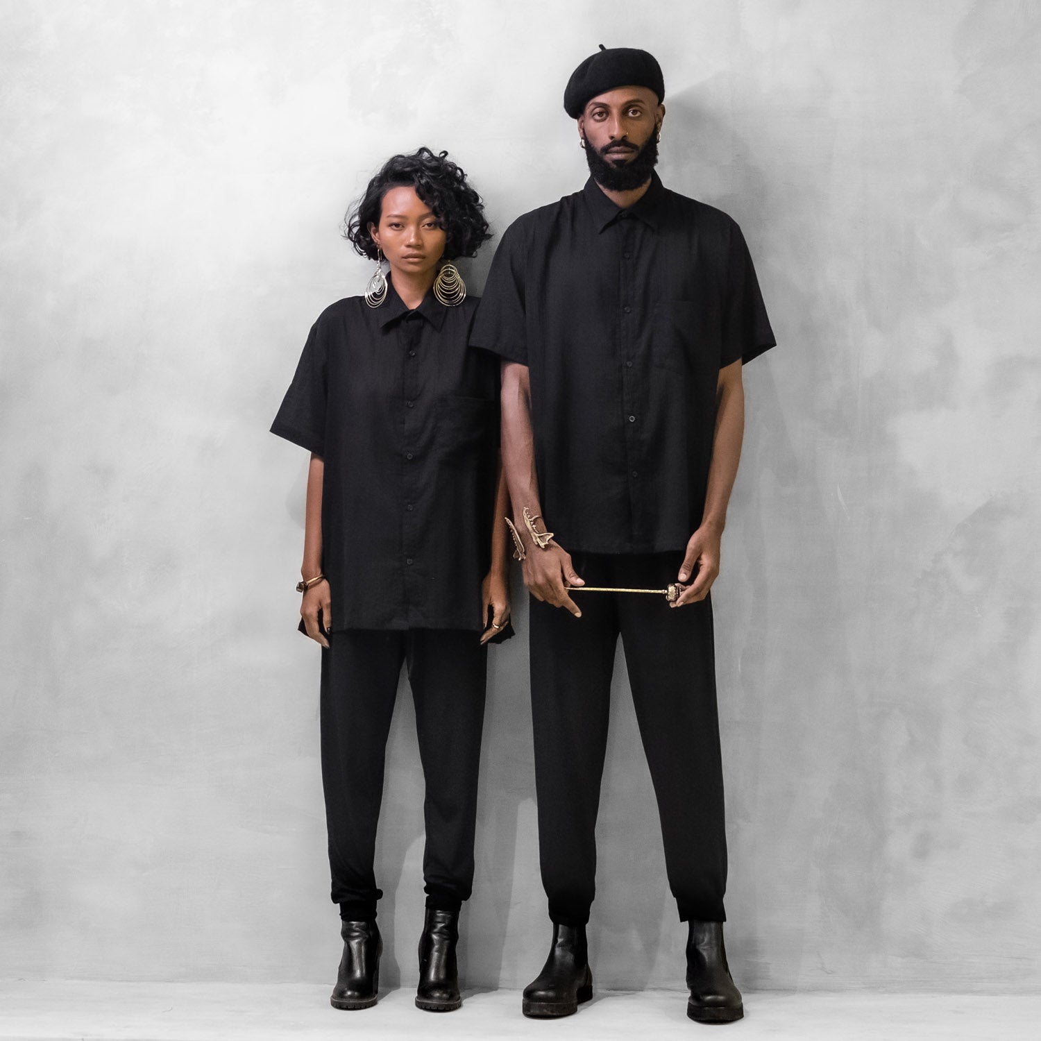 Black Crinkle Button Shirt Organic Cotton