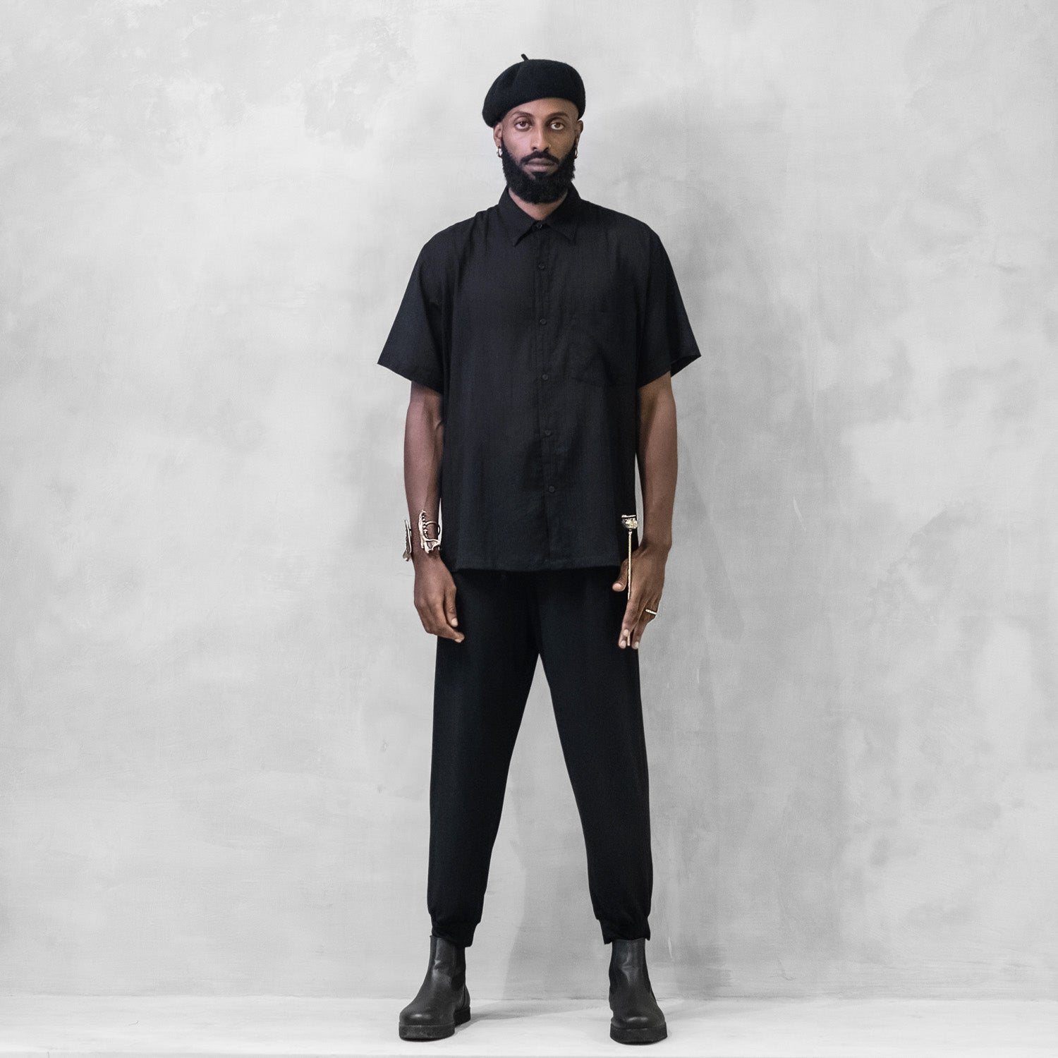 Black Crinkle Button Shirt Organic Cotton