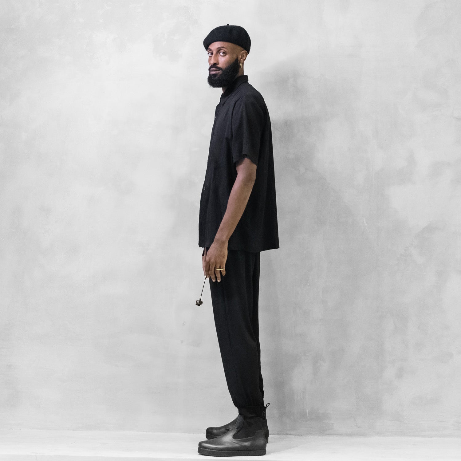 Black Crinkle Button Shirt Organic Cotton