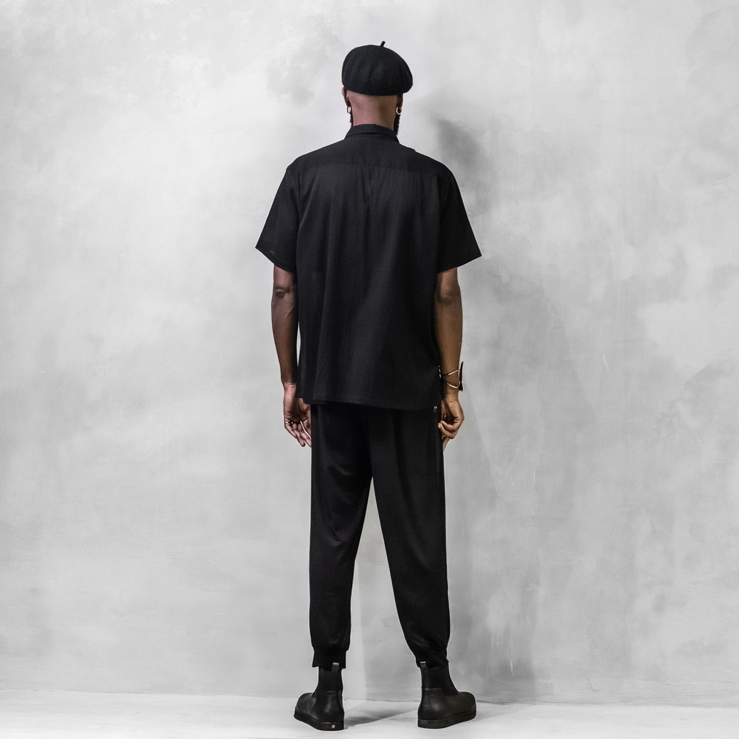 Black Crinkle Button Shirt Organic Cotton