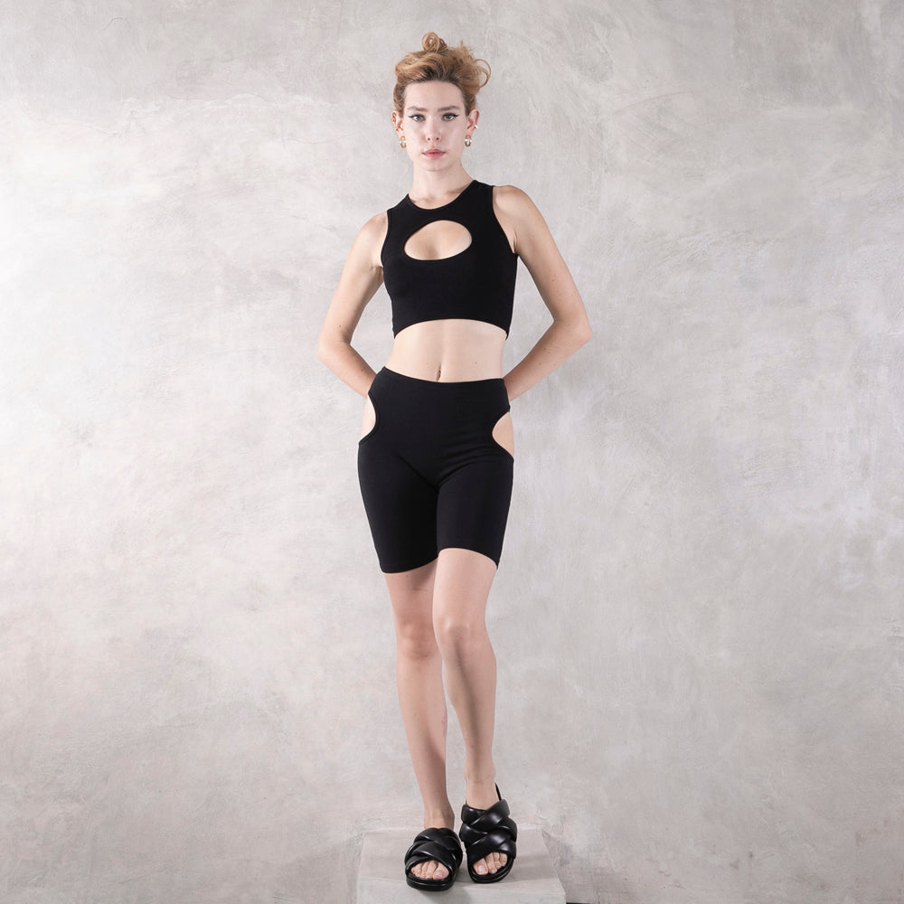 Cut Out Bike Shorts Black