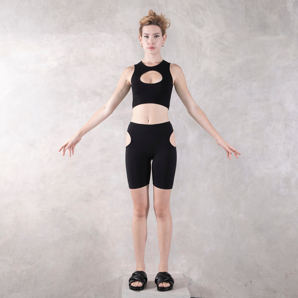 Cut Out Bike Shorts Black