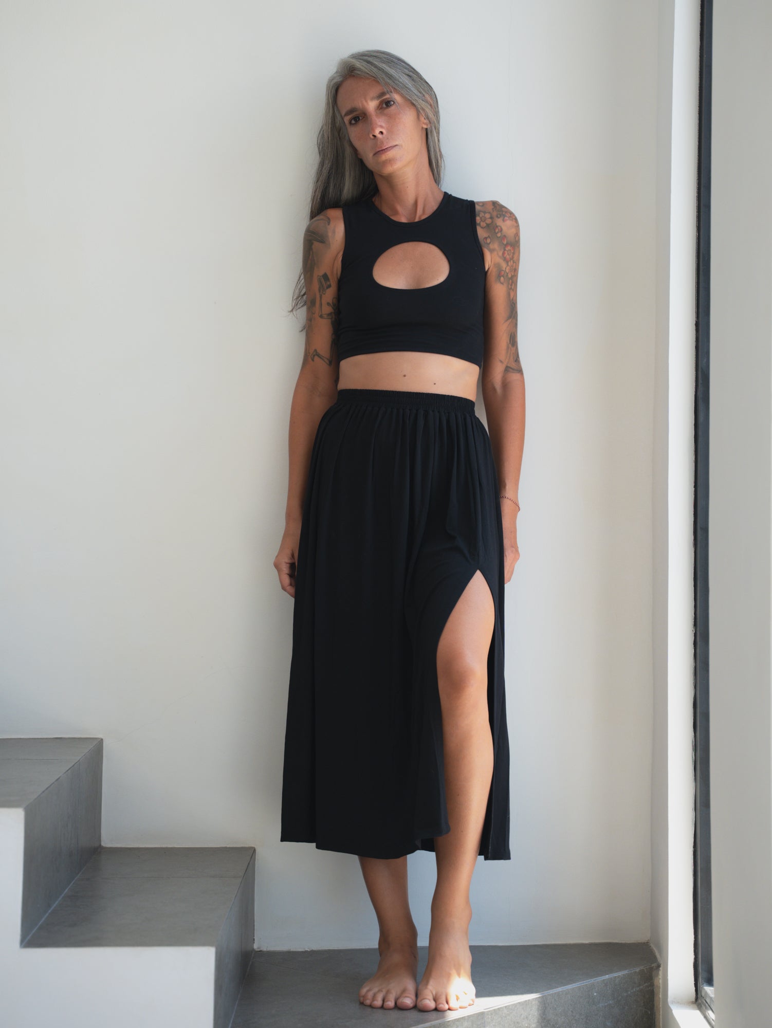 Cut Out Crop Top Black