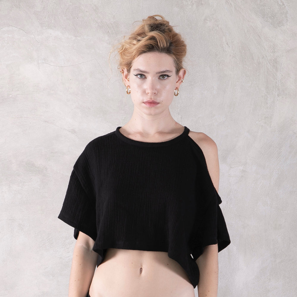 Hemp Gauze Crop Top Black