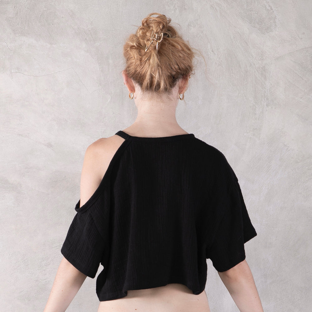 Hemp Gauze Crop Top Black