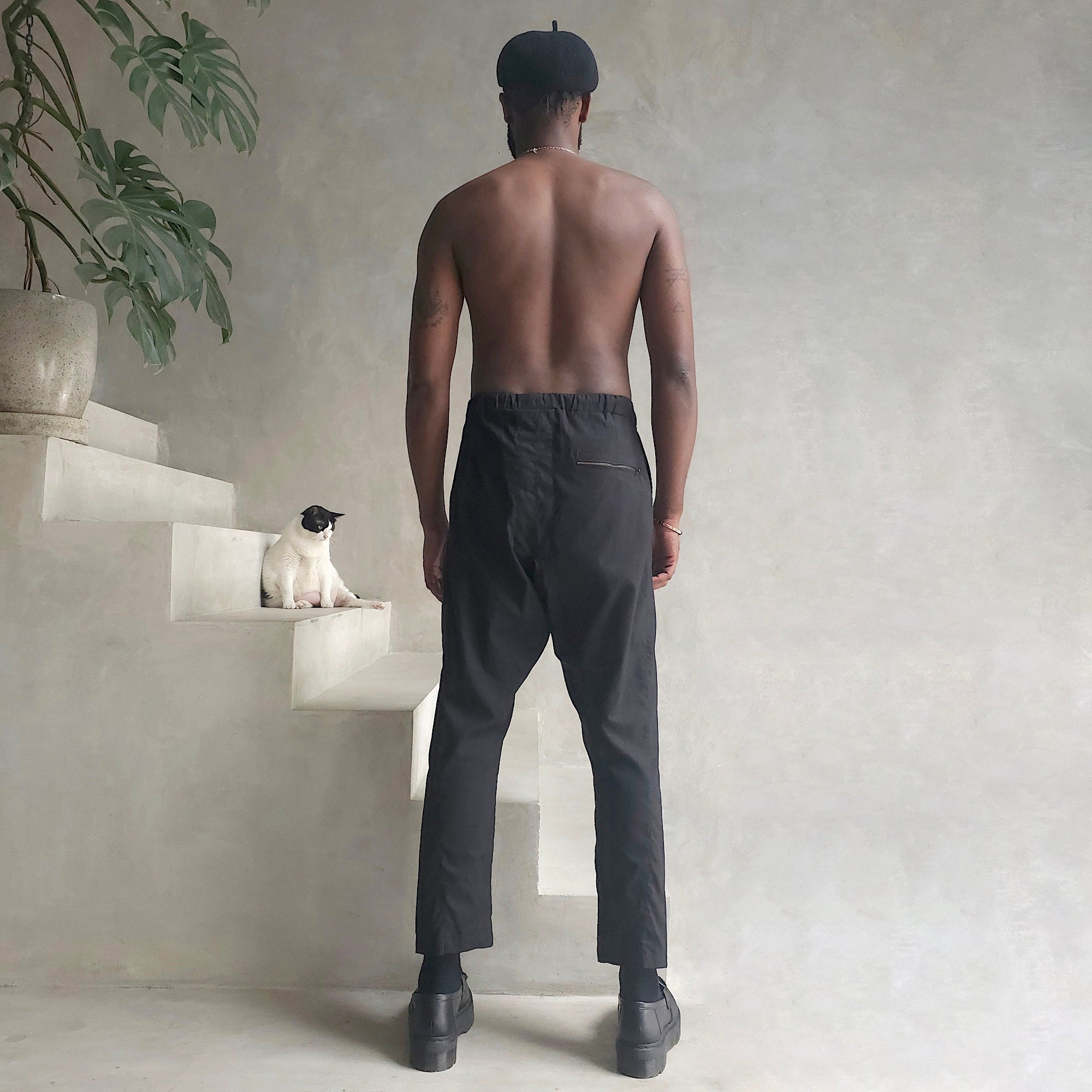 Hemp Stripe Easy Fit Pants Black