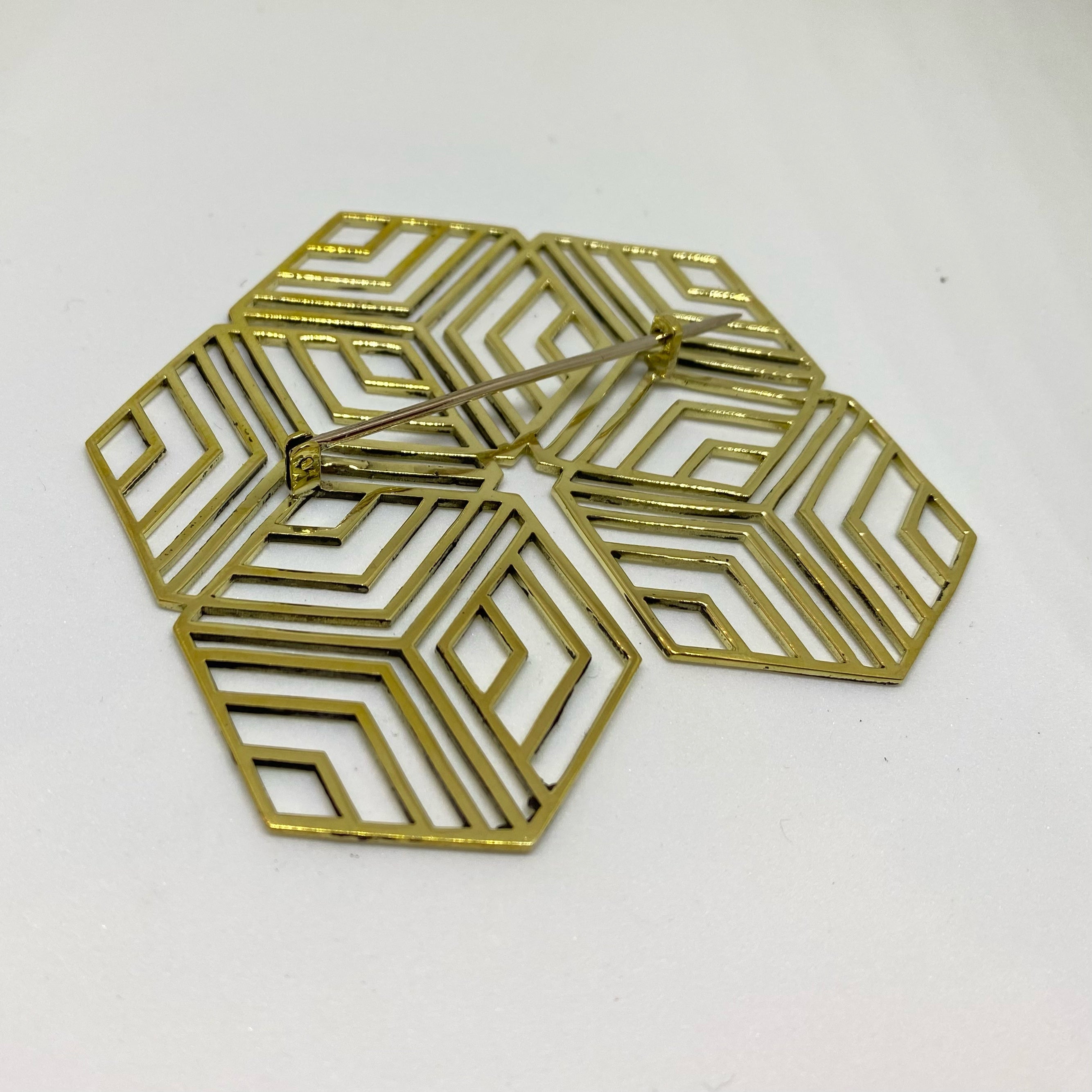 Hexagonal Brooch Brass