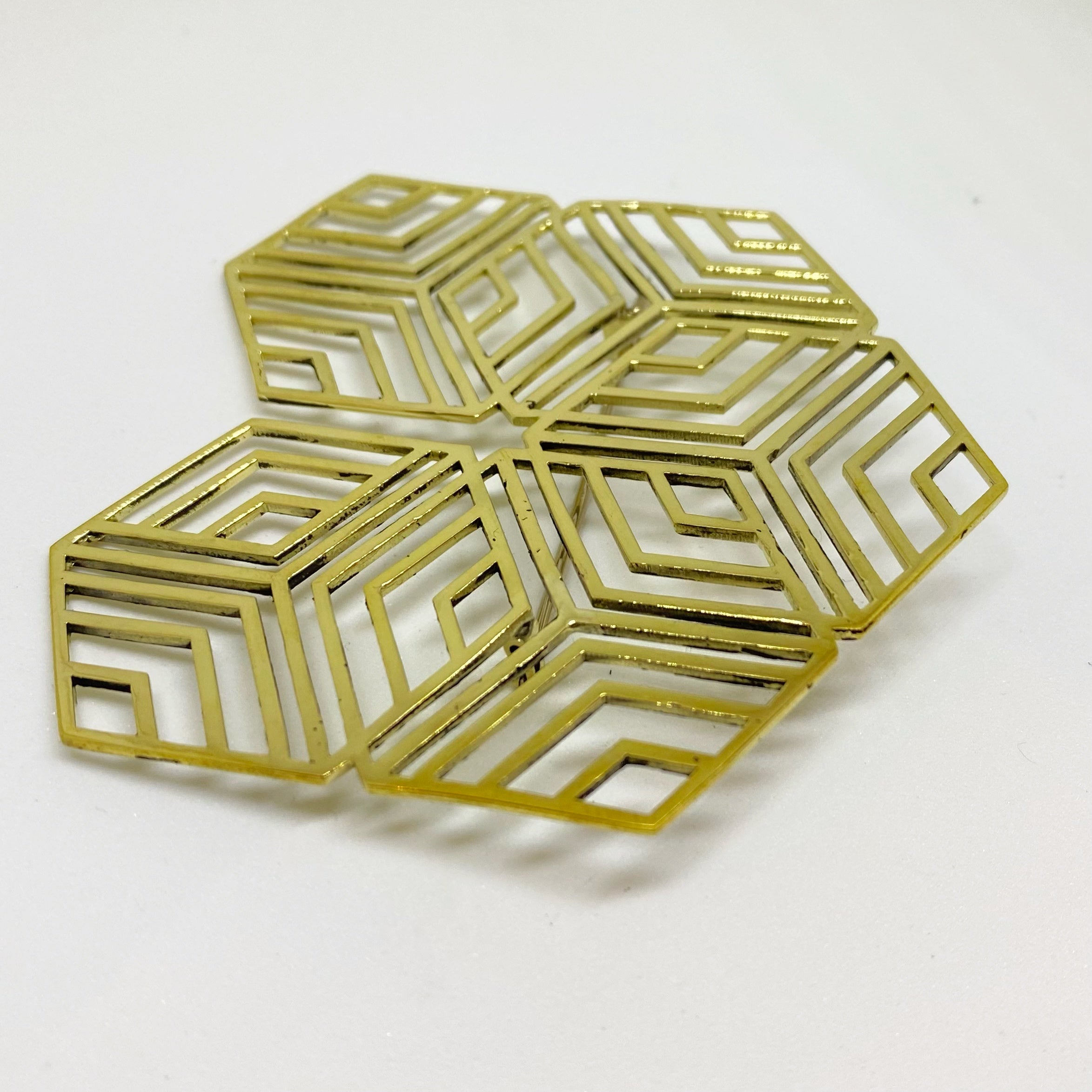 Hexagonal Brooch Brass