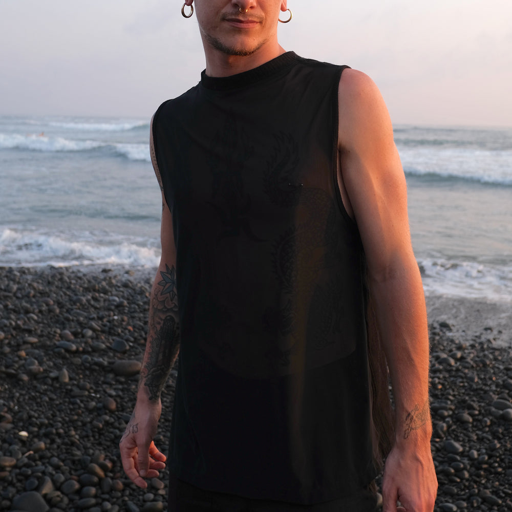 Hemp Gauze Mesh Muscle Tee Men