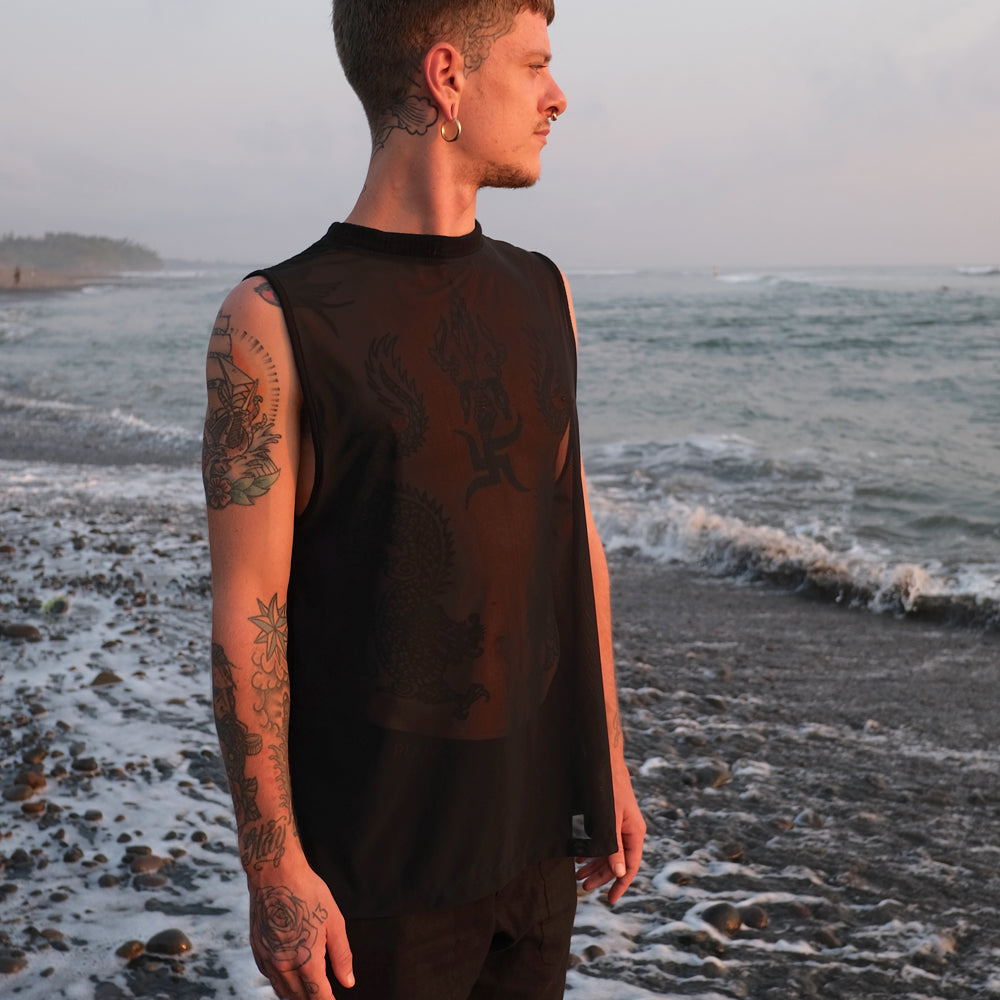 Hemp Gauze Mesh Muscle Tee Men