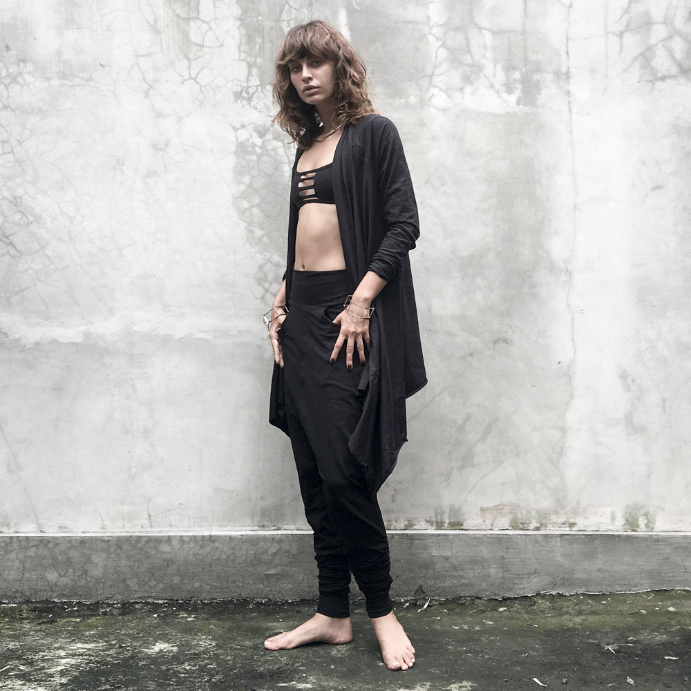 Black Draped Cardigan Modal Lycra