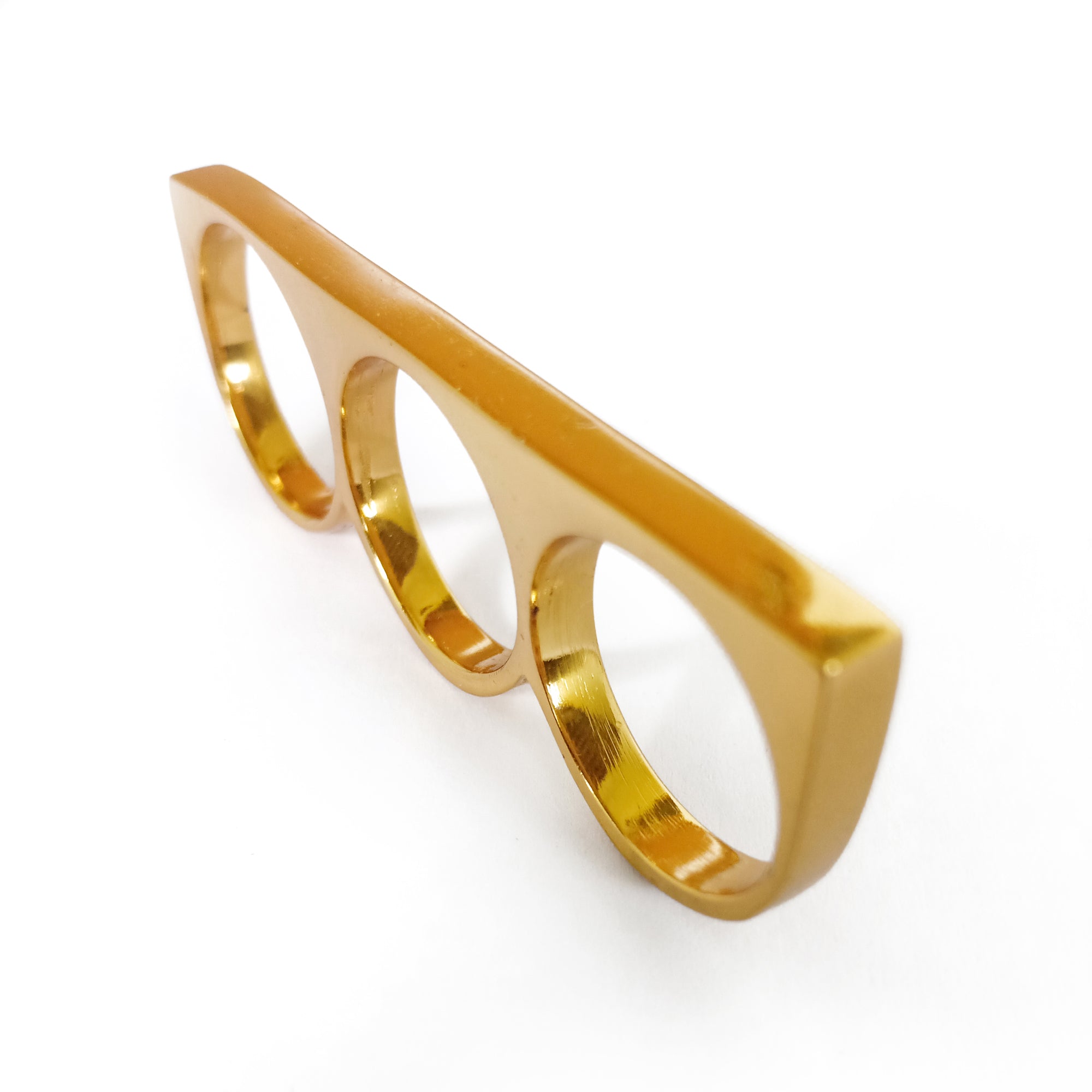 Men's 3 Finger Ring Slim Square Gold