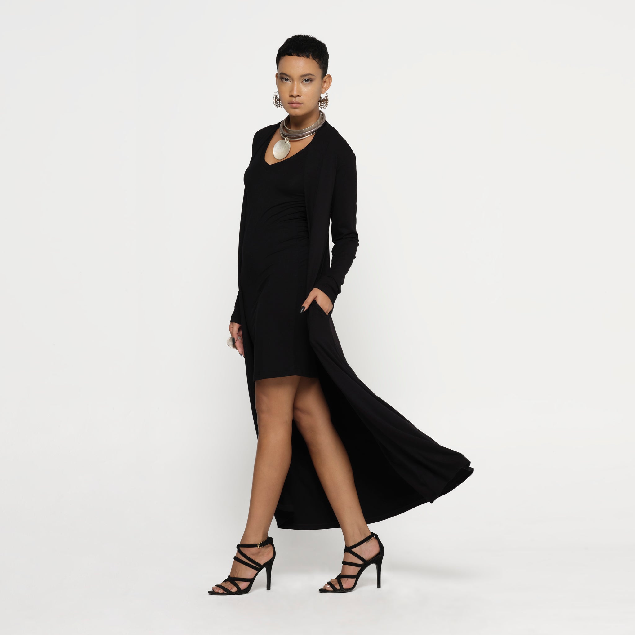 Black Long Cardigan Modal Lycra