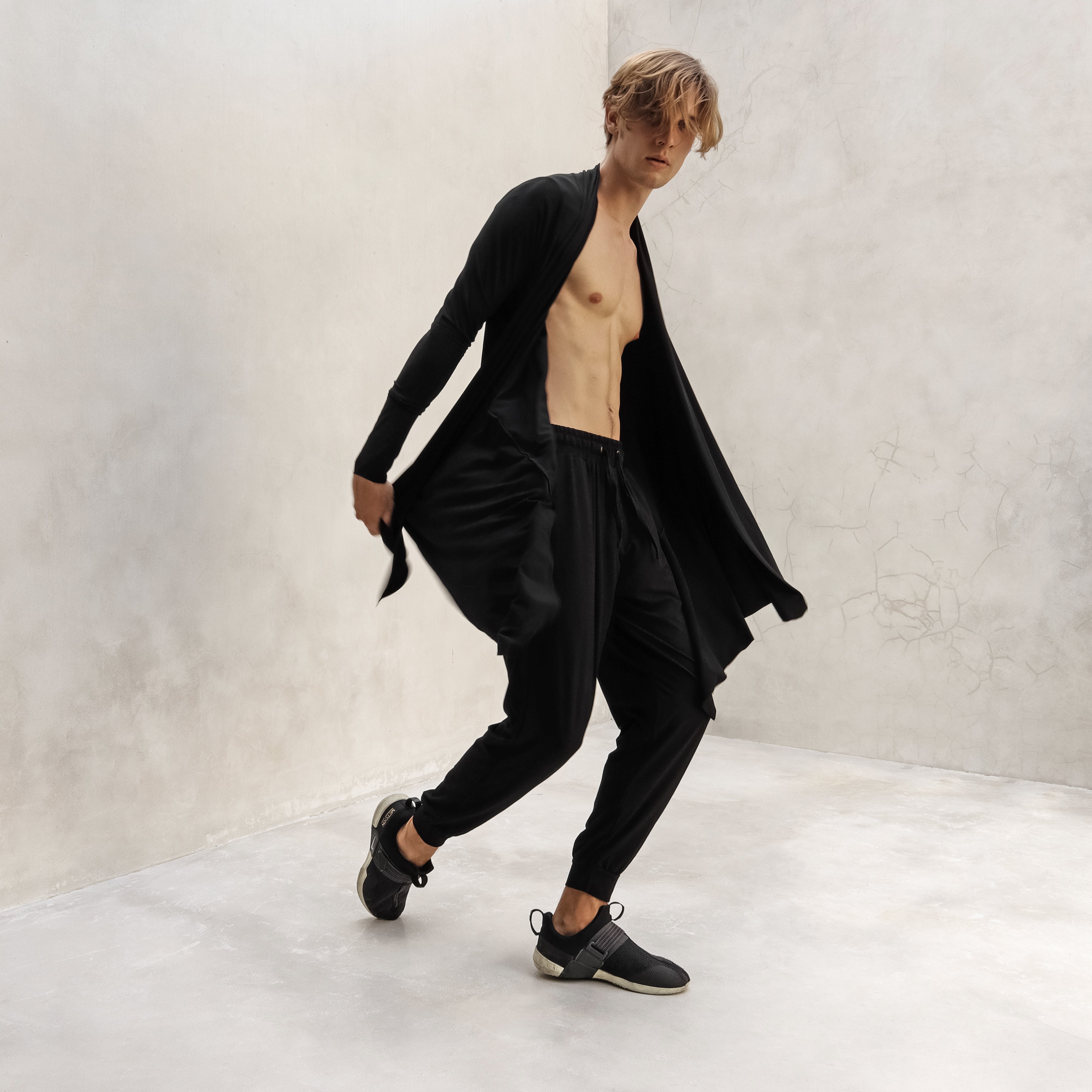 Mens Black Draped Cardigan Modal Lycra