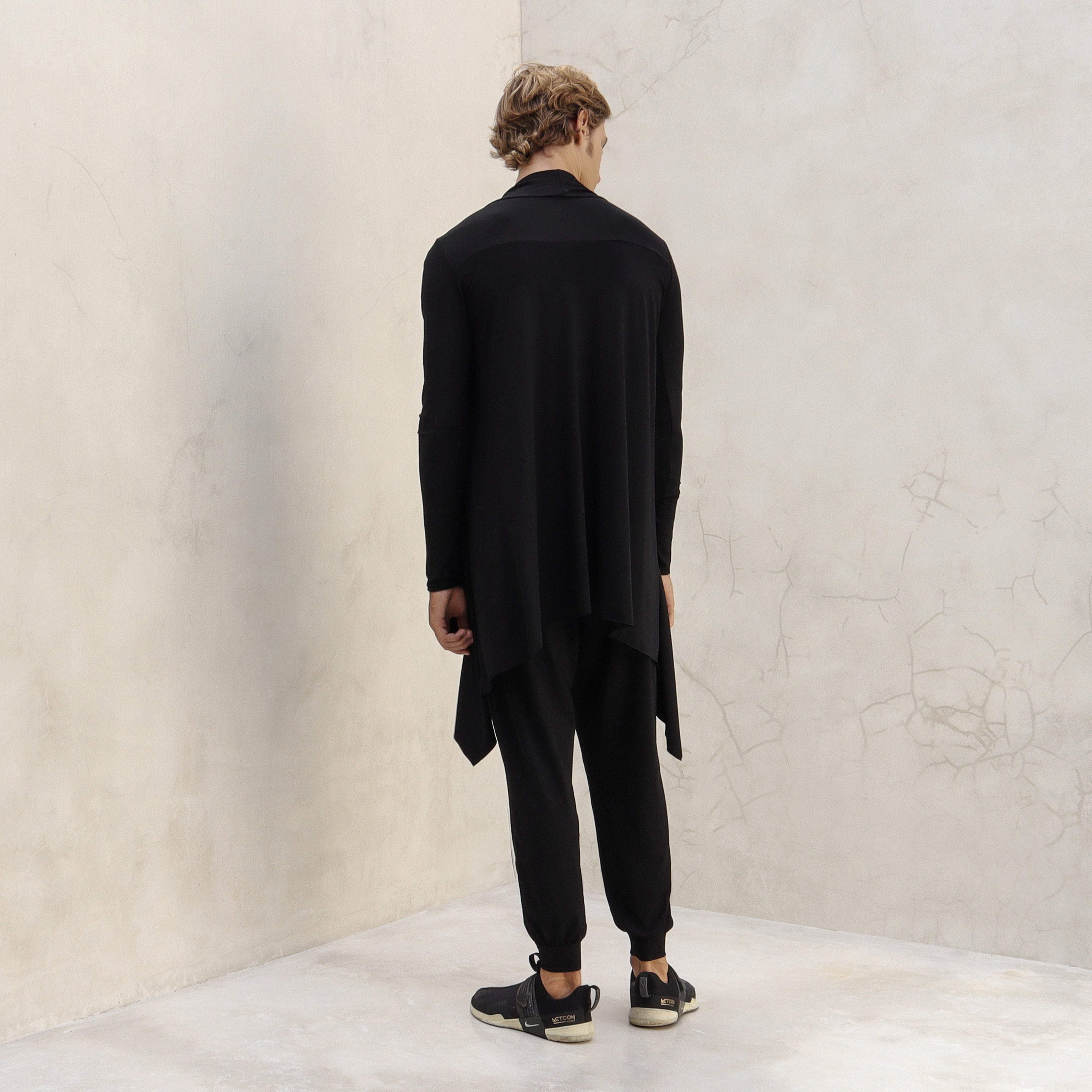 Mens Black Draped Cardigan Modal Lycra