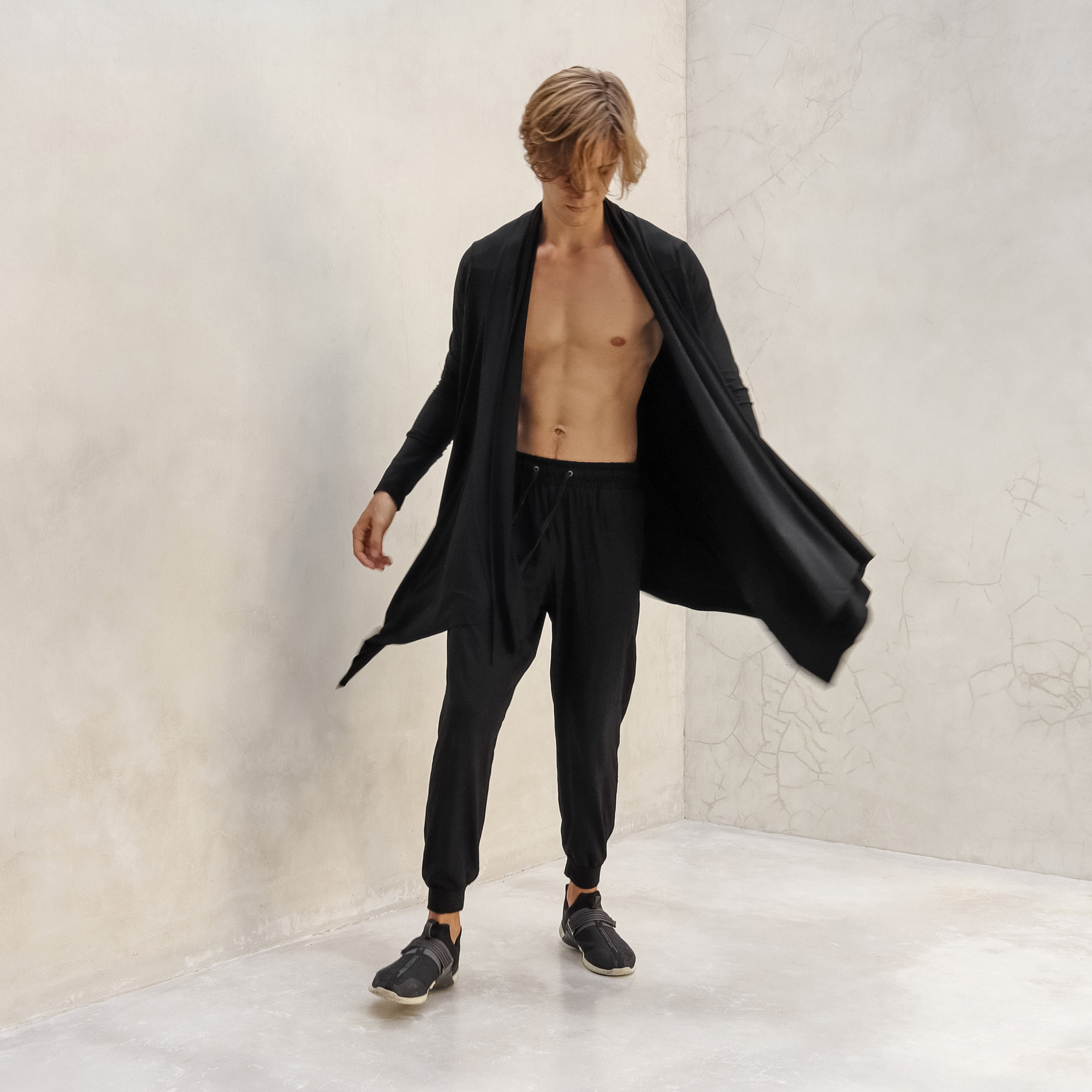 Mens Black Draped Cardigan Modal Lycra