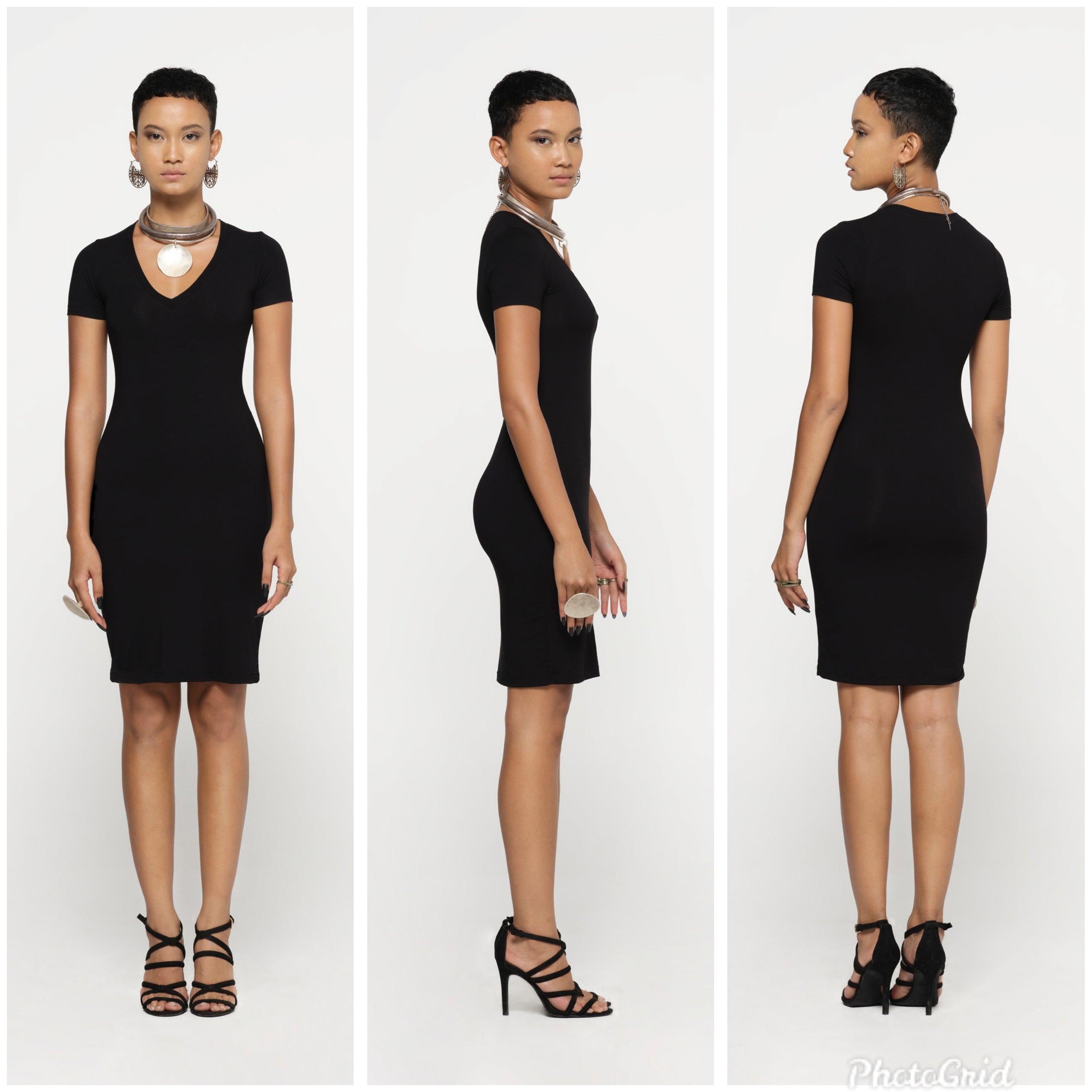 Black V Neck Dress Modal Lycra