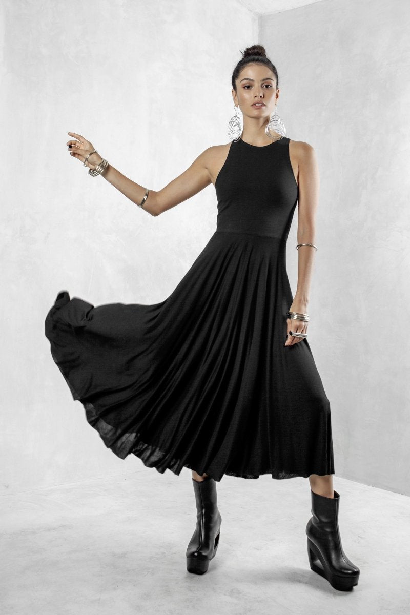 black halter neck dress with sleeves Alessandra Gold Ring Black Maxi Dress for Evenings L main image 1