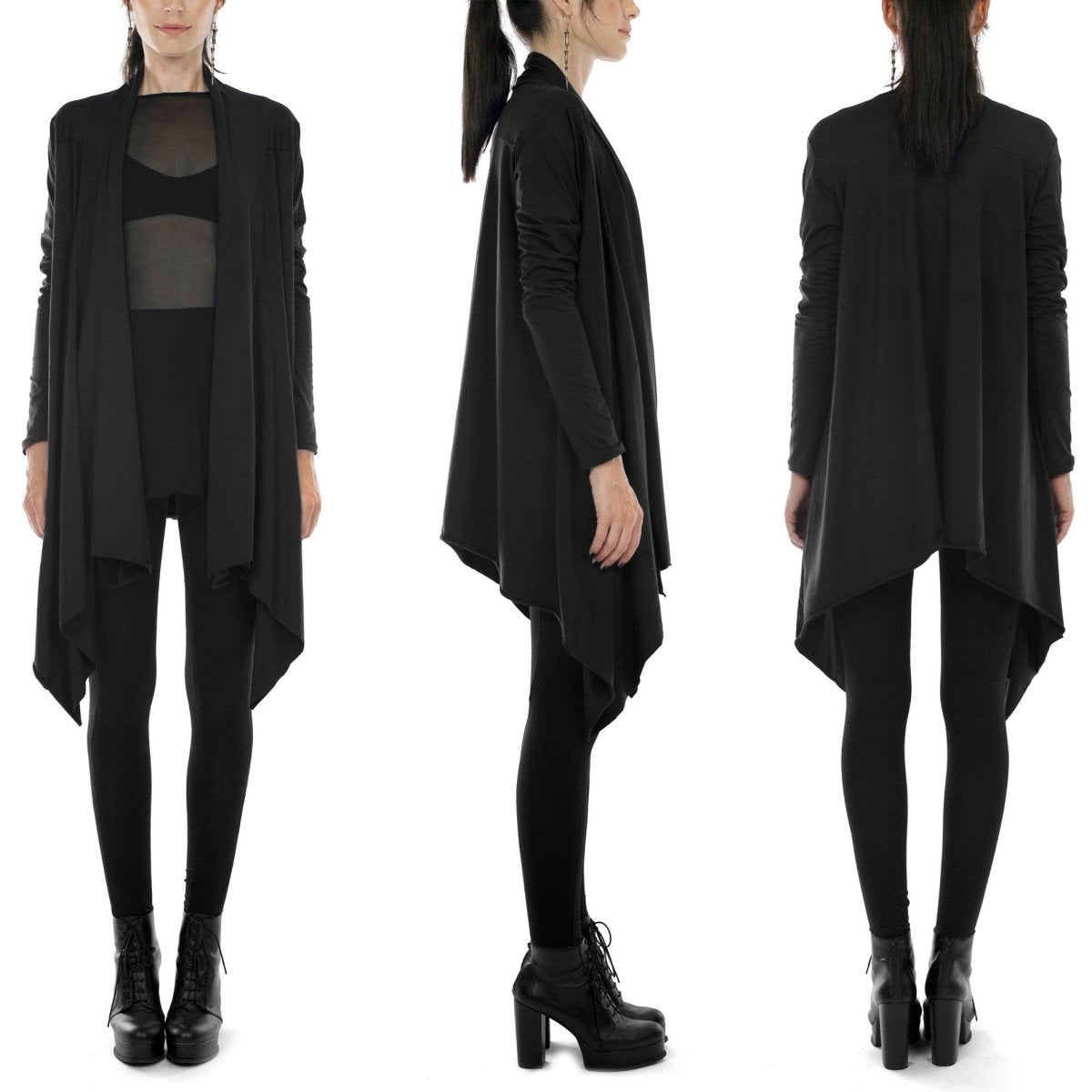Black Draped Cardigan Modal Lycra - eleven44