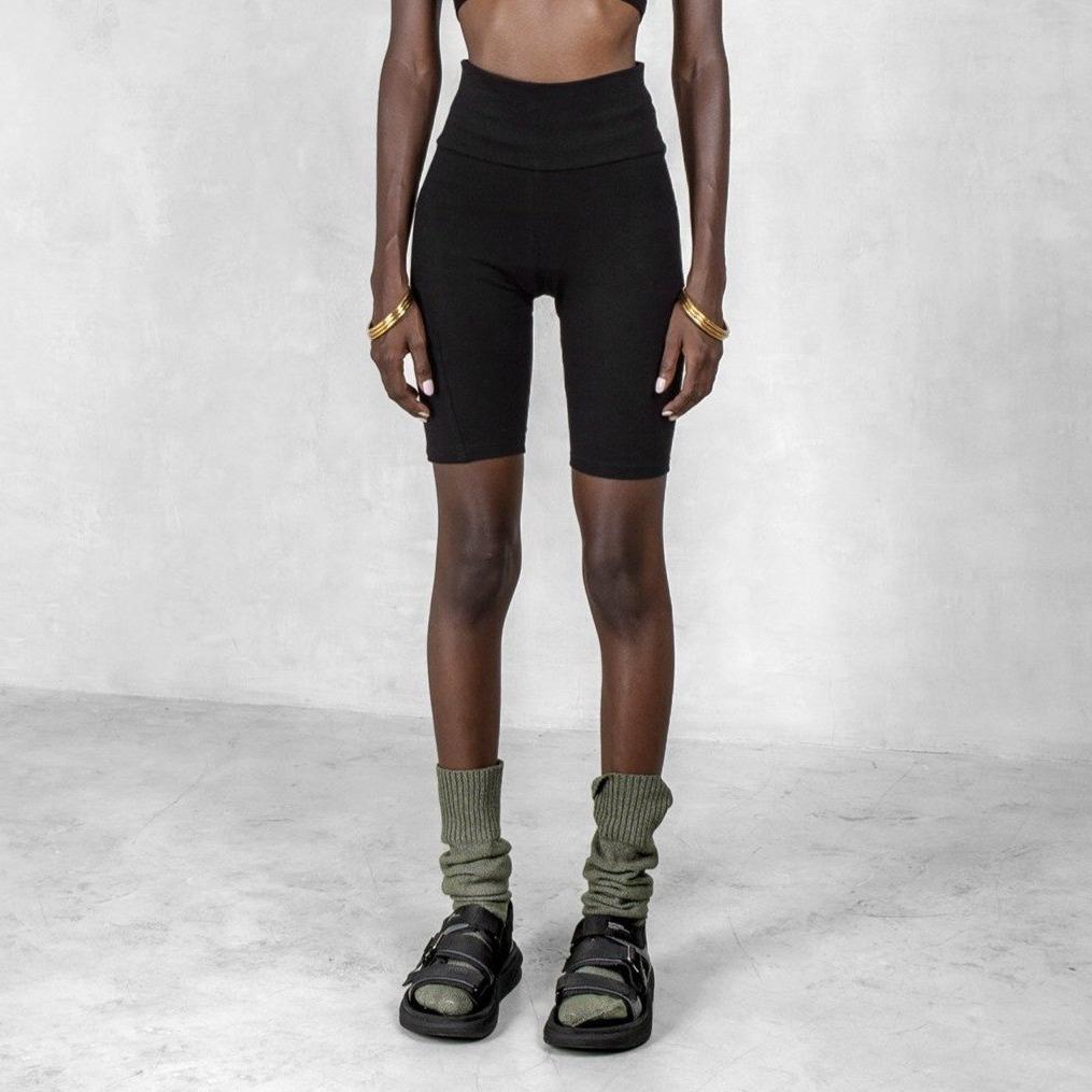 Black High Waist Bike Shorts Organic Cotton Lycra - eleven44