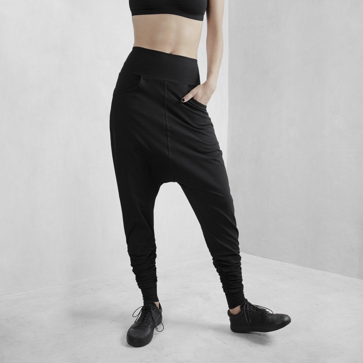 Black Low Crotch Pants Organic Cotton Lycra - eleven44
