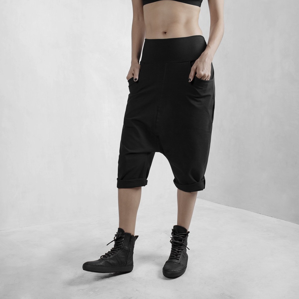 Black Low Crotch Shorts Organic Cotton Lycra - eleven44