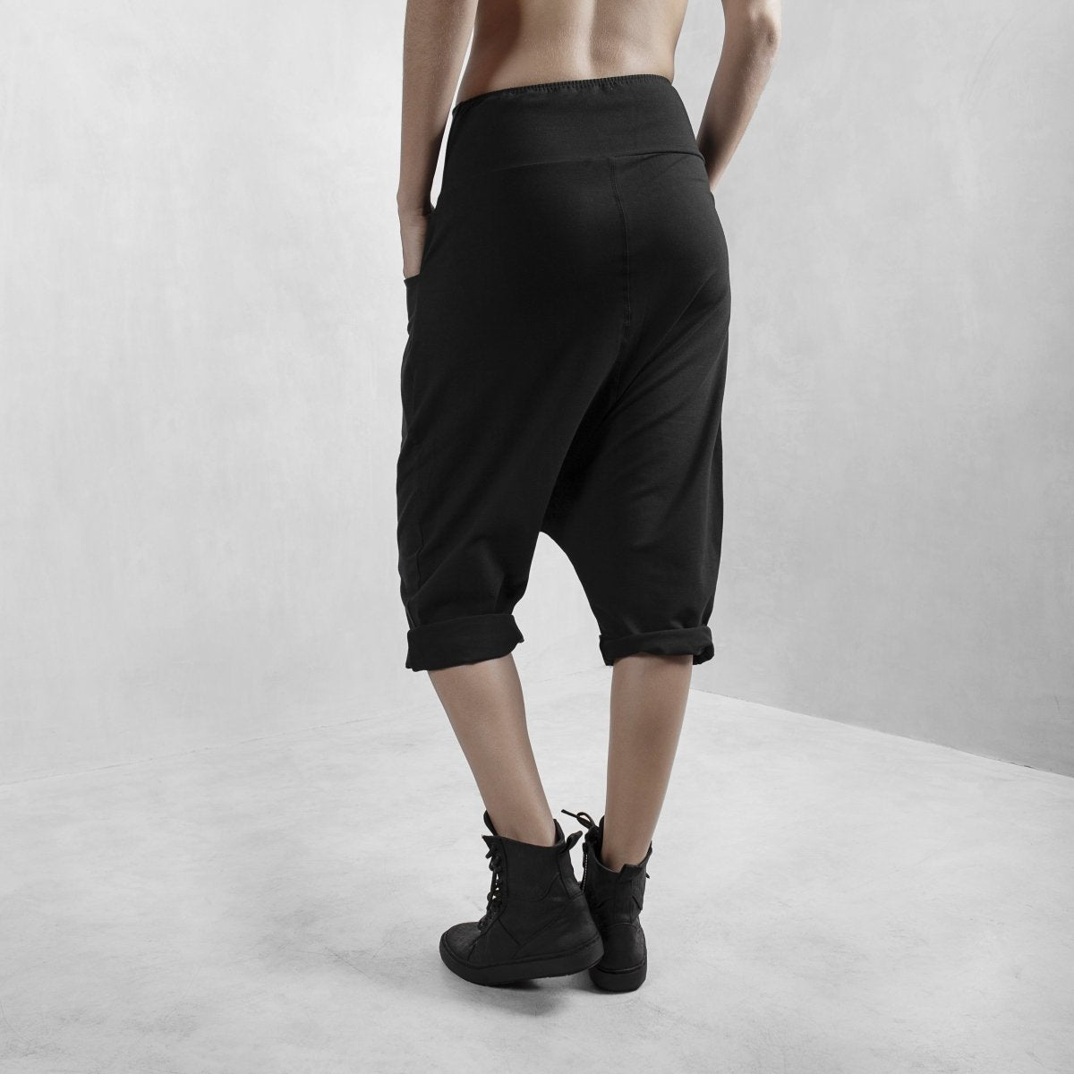 Black Low Crotch Shorts Organic Cotton Lycra - eleven44