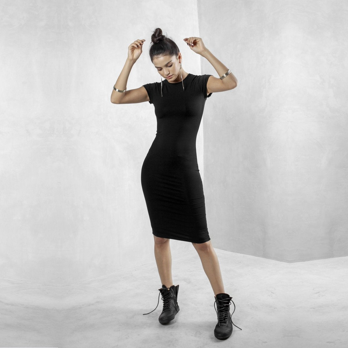 Black T-Shirt Dress Modal Lycra - eleven44