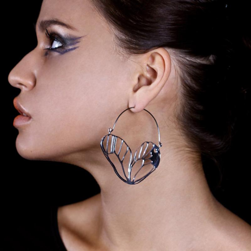Butterfly Wing Hoops Silver - eleven44