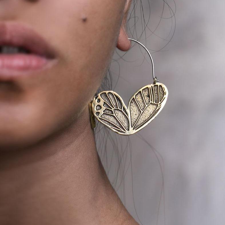 Butterfly Wing Mini Hoops Brass - eleven44