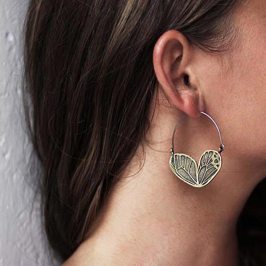 Butterfly Wing Mini Hoops Brass - eleven44