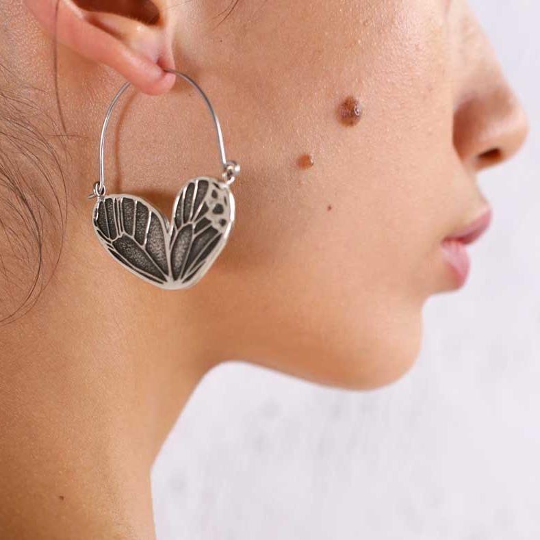 Butterfly Wing Mini Hoops Silver - eleven44