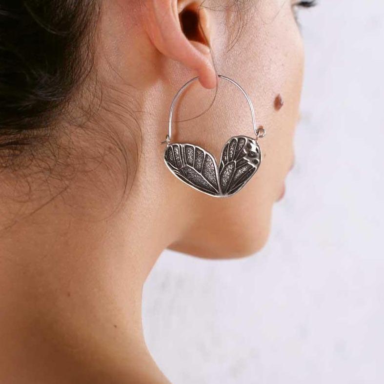 Butterfly Wing Mini Hoops Silver - eleven44