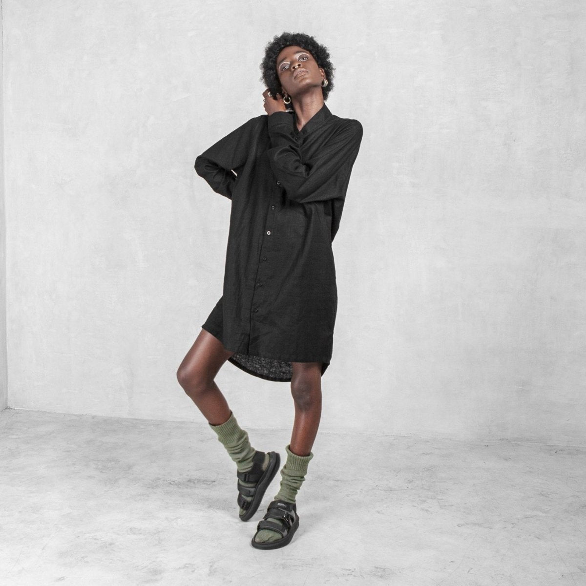 Button Down Tunic Black Hemp - eleven44