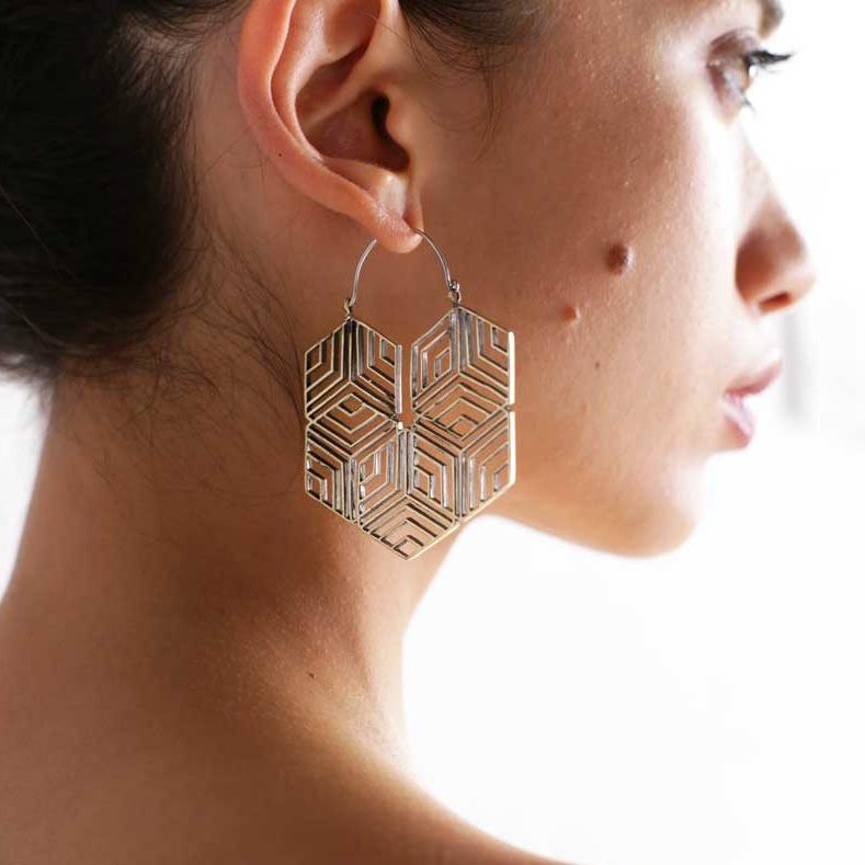 Hexagonal Hoops Brass - eleven44