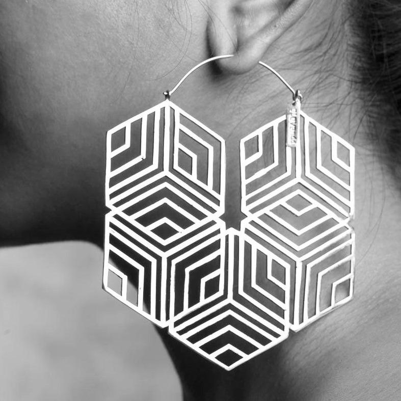 Hexagonal Hoops Silver - eleven44