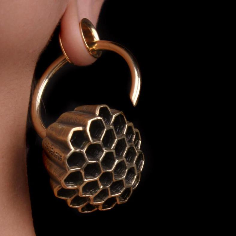 Honeycomb Ear Weights Brass - eleven44