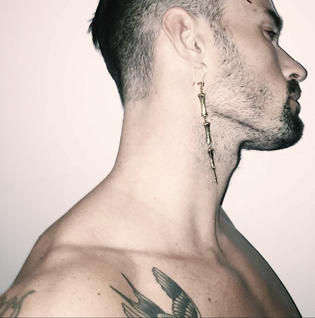 Horse Tail Bone Earrings Brass - eleven44