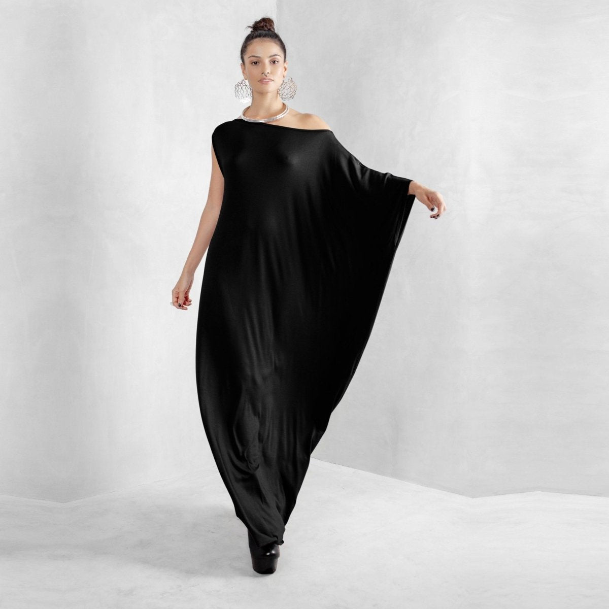 eleven44 Unisex Modal Asymmetric Kaftan in Black eleven44 Unisex Modal Asymmetric Kaftan in Black