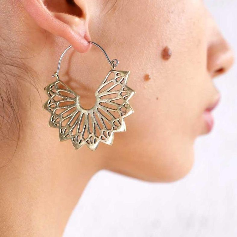 Mandala Hoop Earrings Brass - eleven44