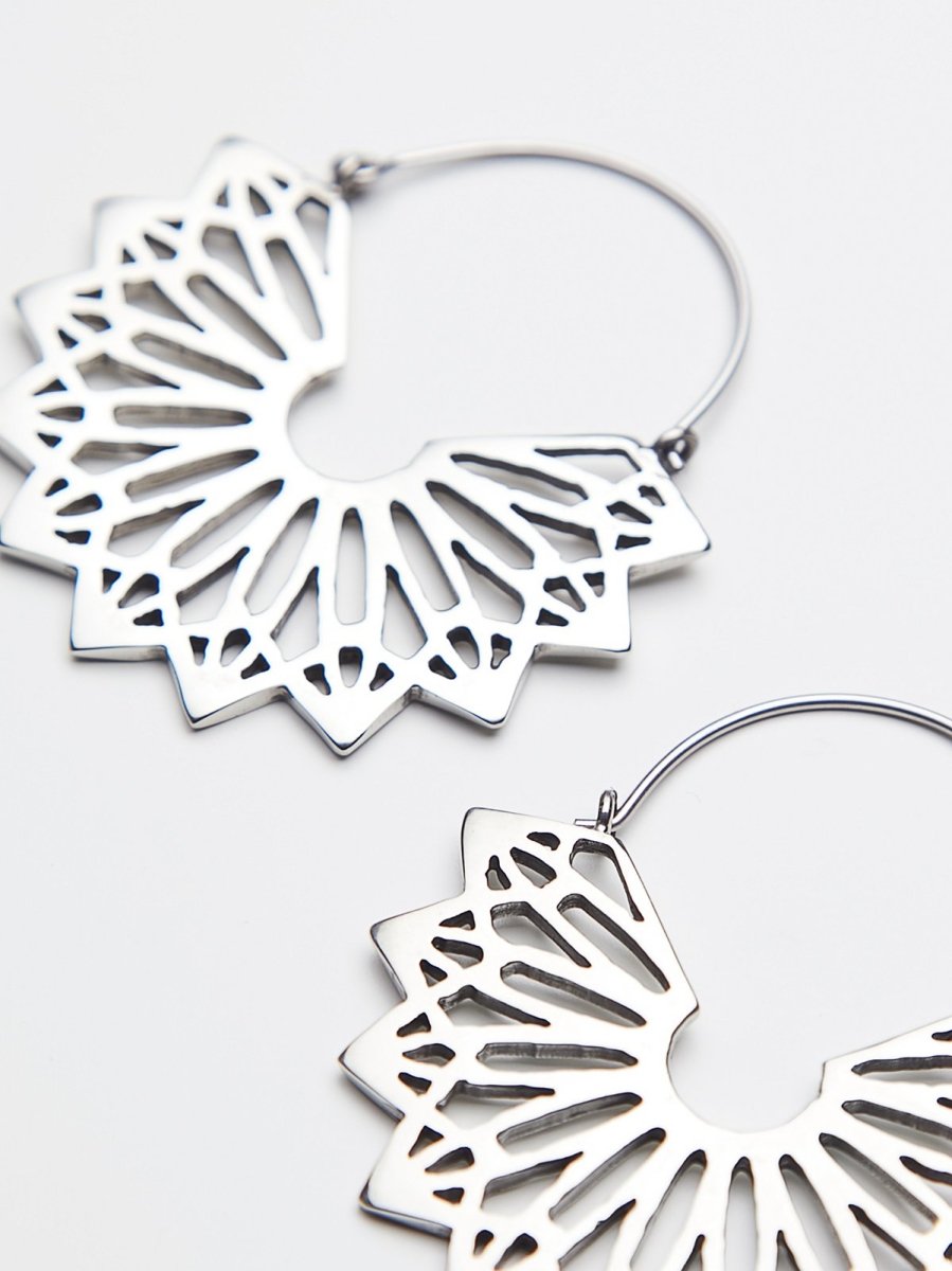 Mandala Hoop Earrings Silver - eleven44
