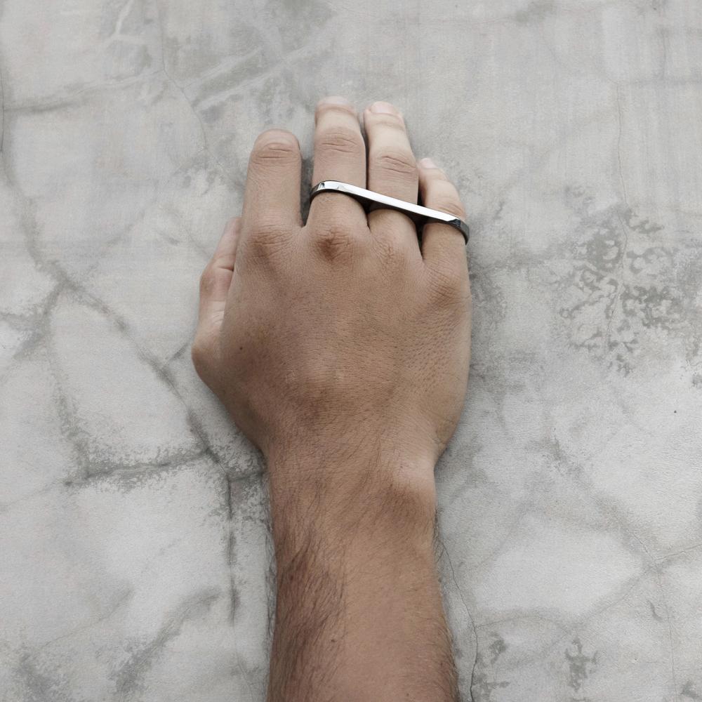 Mens 3 Finger Ring Slim Silver - eleven44