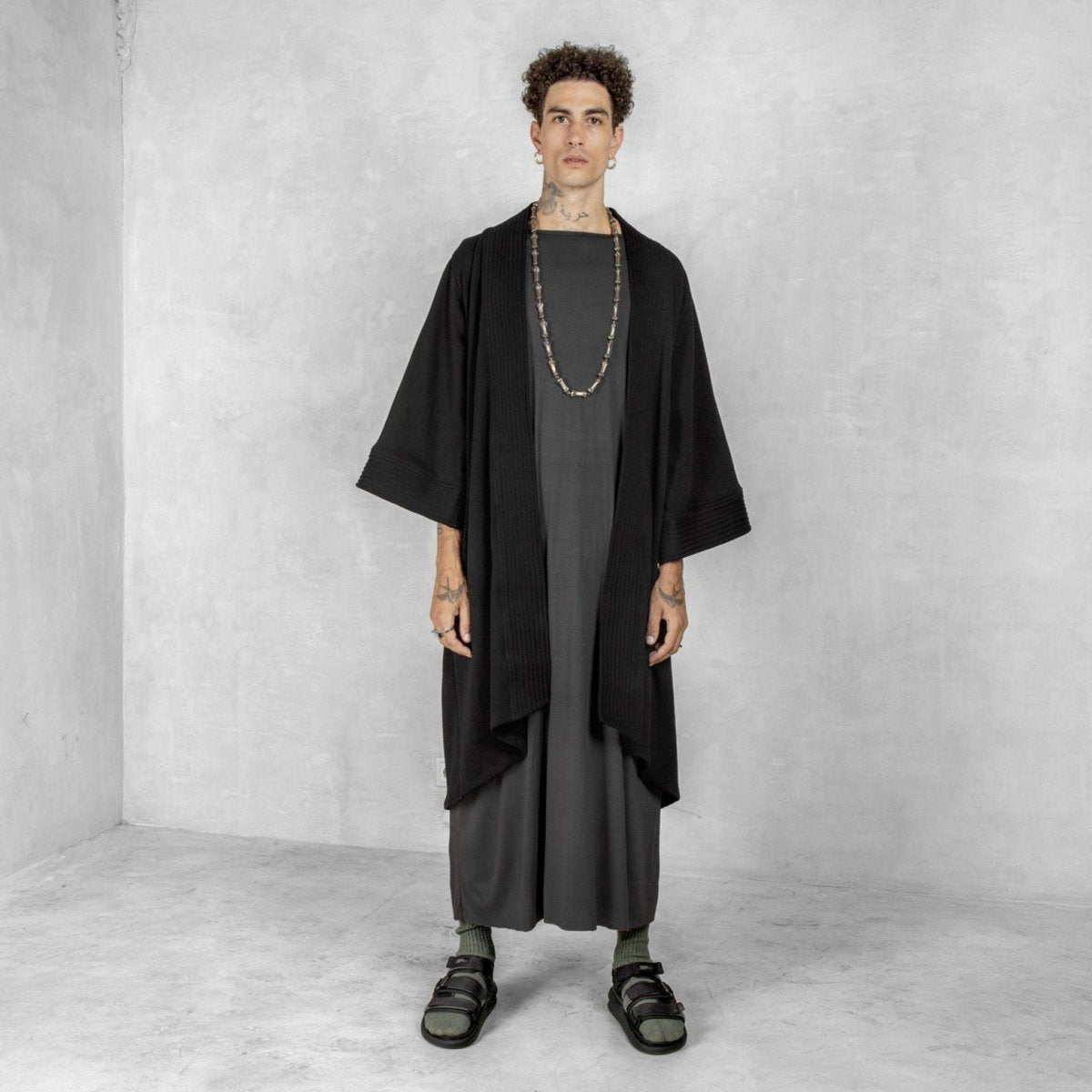 Mens Black Afghan Coat Organic Cotton - eleven44