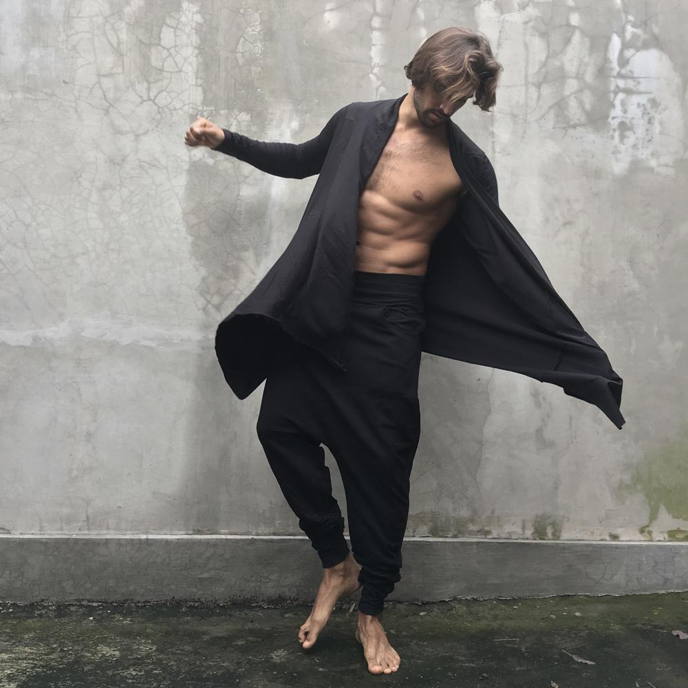 Mens Black Draped Cardigan Modal Lycra - eleven44