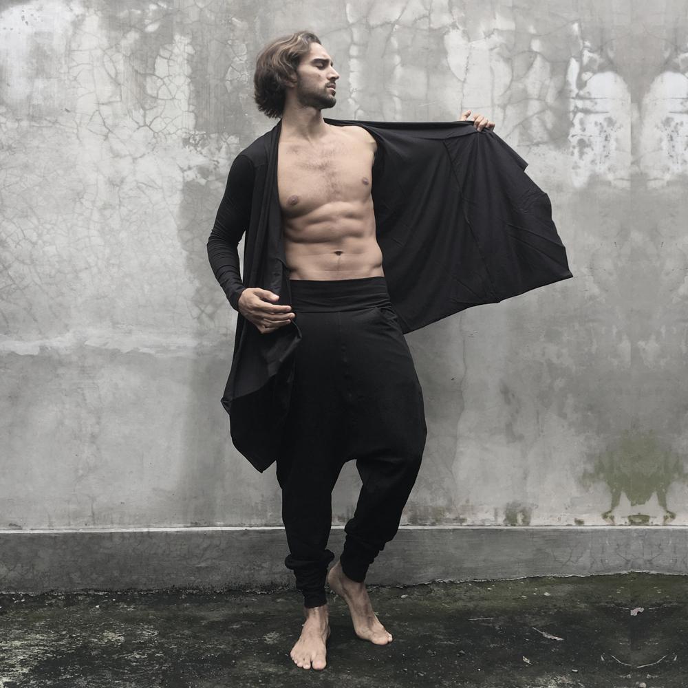 Mens Black Draped Cardigan Modal Lycra - eleven44