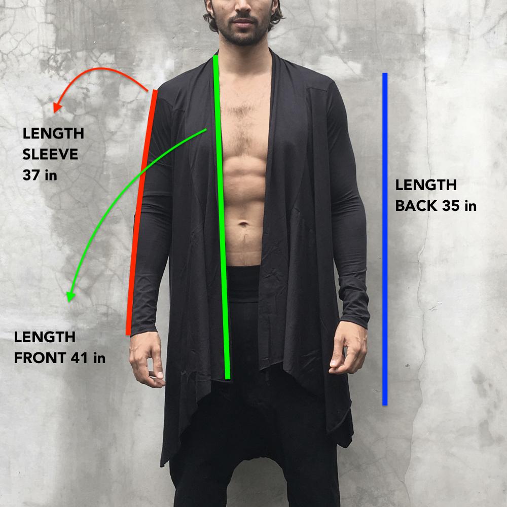 Mens Black Draped Cardigan Modal Lycra