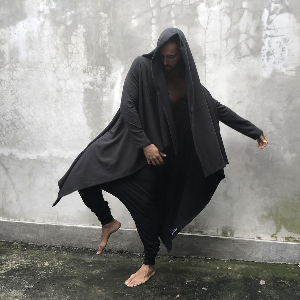Mens Black Wrap Cloak Organic Cotton - eleven44