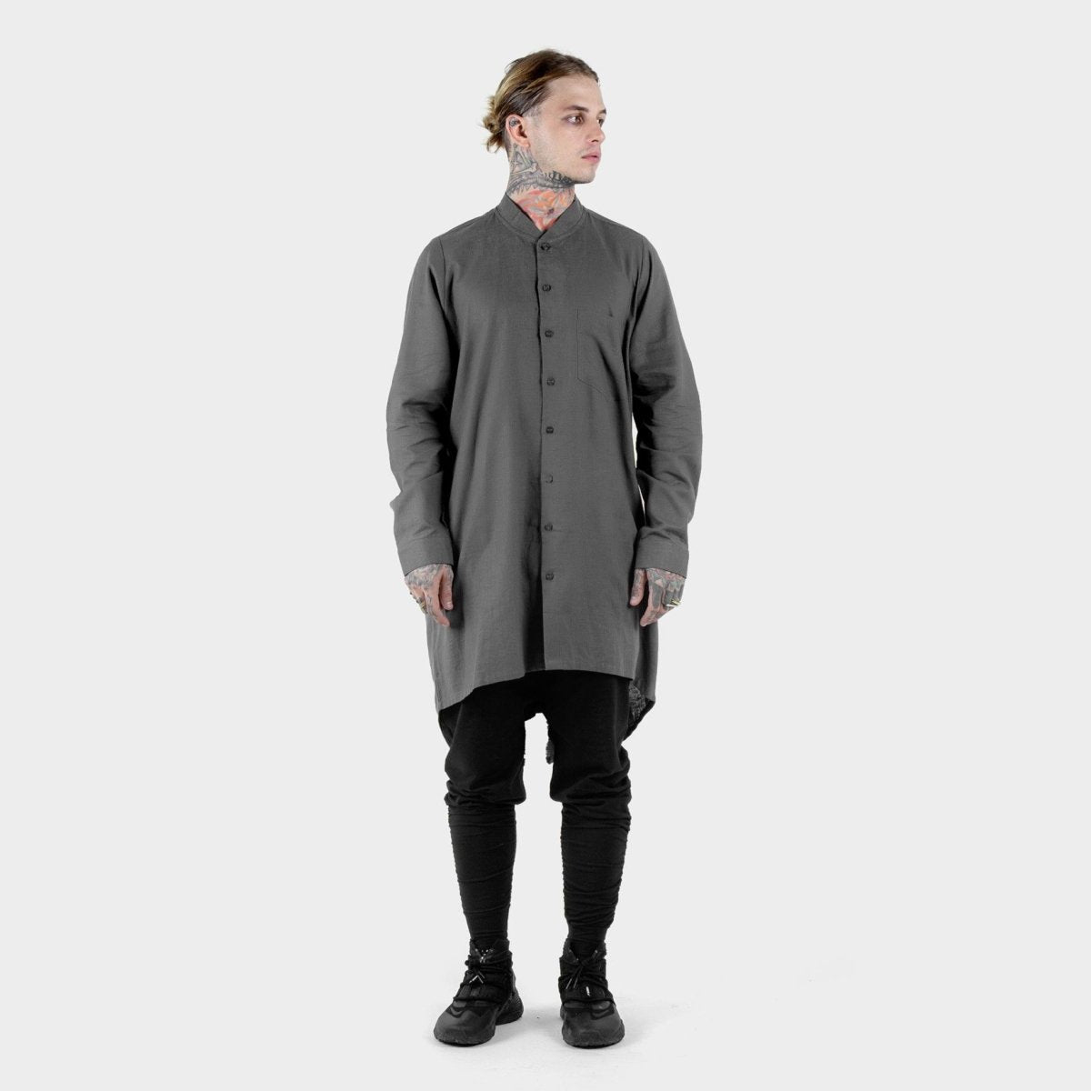 Men's Button Down Tunic Hemp & Organic Cotton Charcoal - eleven44