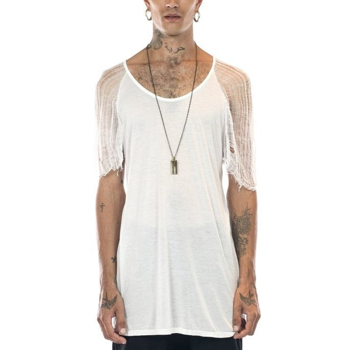 Mens White Shredded Raglan Modal - eleven44